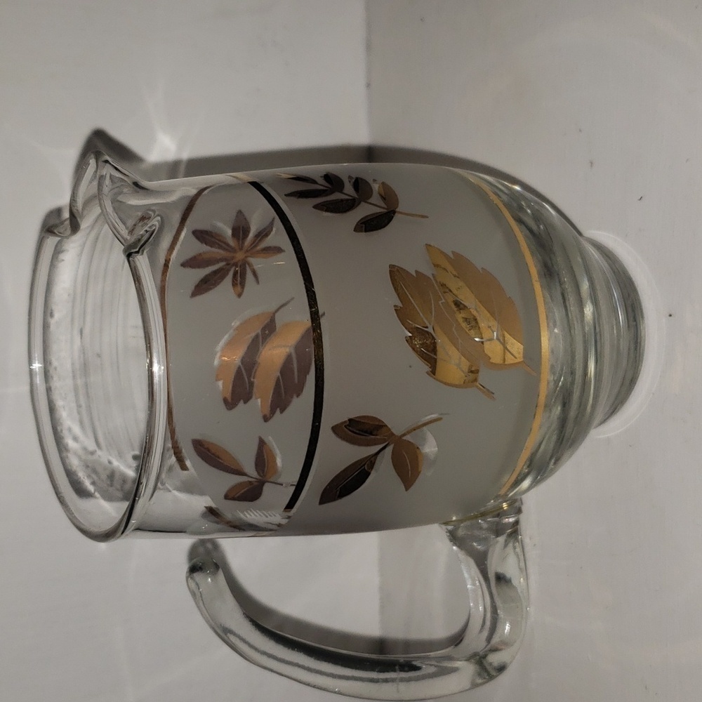 Glass Creamer Vintage Antique Mid Century Libby Frosted Gold Leaf